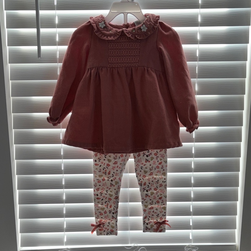 Adorable Pink Dress with Floral Leggings
